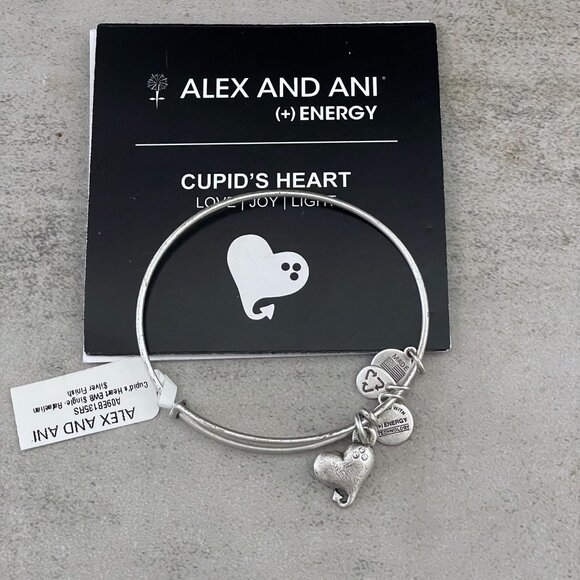 NWT Alex and Ani Cupid's Heart Silver Tone Adjustable Charm Bangle Bracelet - Picture 1 of 5
